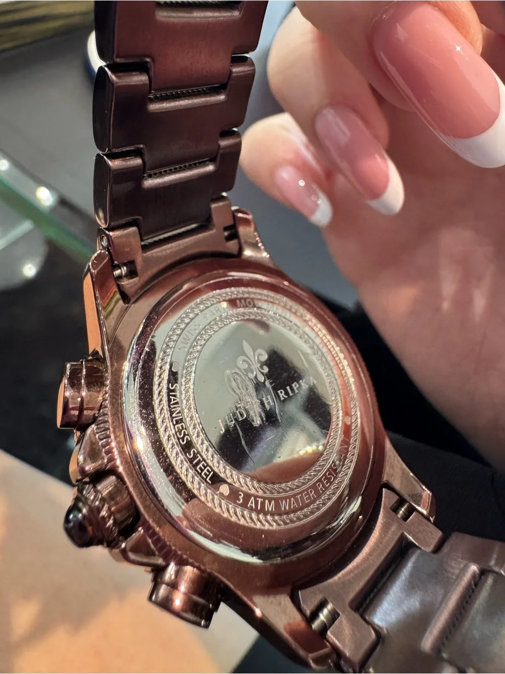 New Judith Ripka Chocolate Brown Chronograph Watch w/ MOP Dial